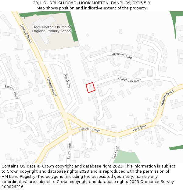 20, HOLLYBUSH ROAD, HOOK NORTON, BANBURY, OX15 5LY: Location map and indicative extent of plot