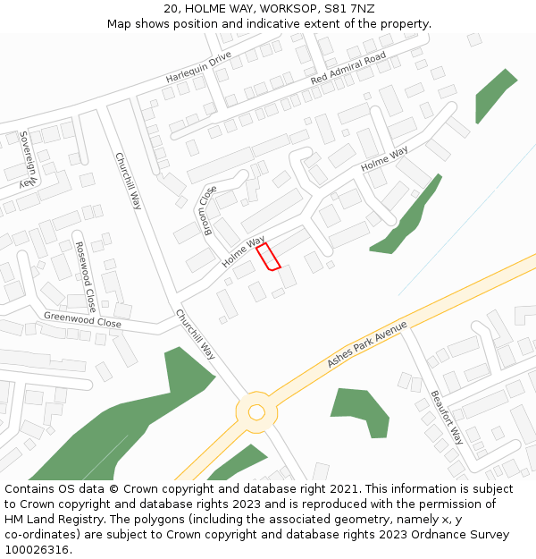 20, HOLME WAY, WORKSOP, S81 7NZ: Location map and indicative extent of plot