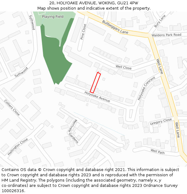 20, HOLYOAKE AVENUE, WOKING, GU21 4PW: Location map and indicative extent of plot