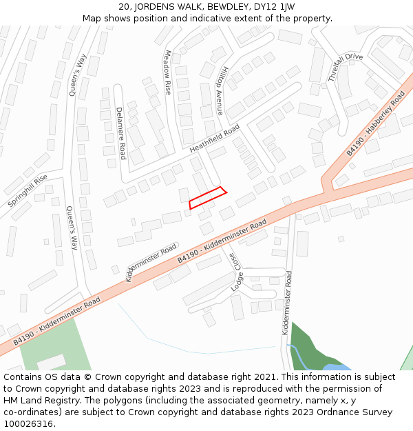 20, JORDENS WALK, BEWDLEY, DY12 1JW: Location map and indicative extent of plot