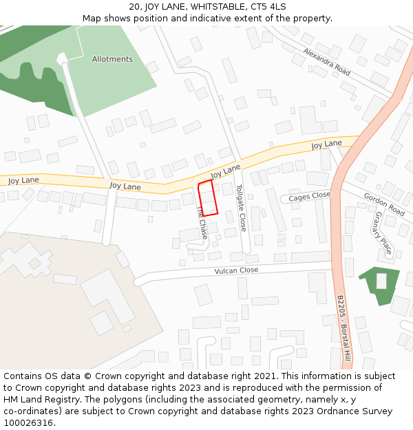 20, JOY LANE, WHITSTABLE, CT5 4LS: Location map and indicative extent of plot