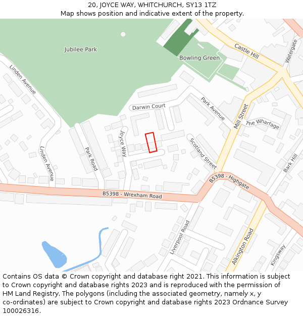 20, JOYCE WAY, WHITCHURCH, SY13 1TZ: Location map and indicative extent of plot