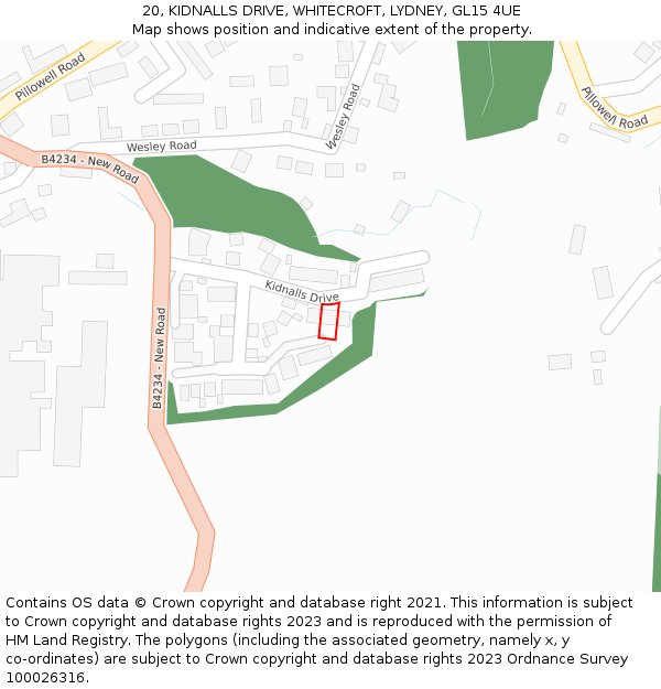 20, KIDNALLS DRIVE, WHITECROFT, LYDNEY, GL15 4UE: Location map and indicative extent of plot