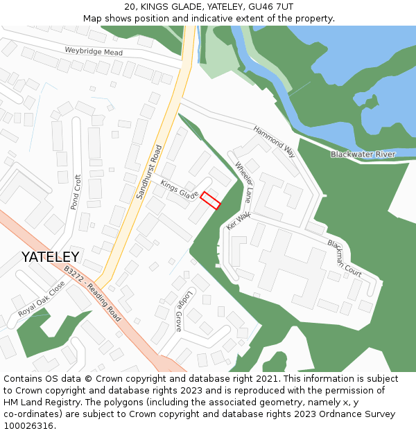 20, KINGS GLADE, YATELEY, GU46 7UT: Location map and indicative extent of plot