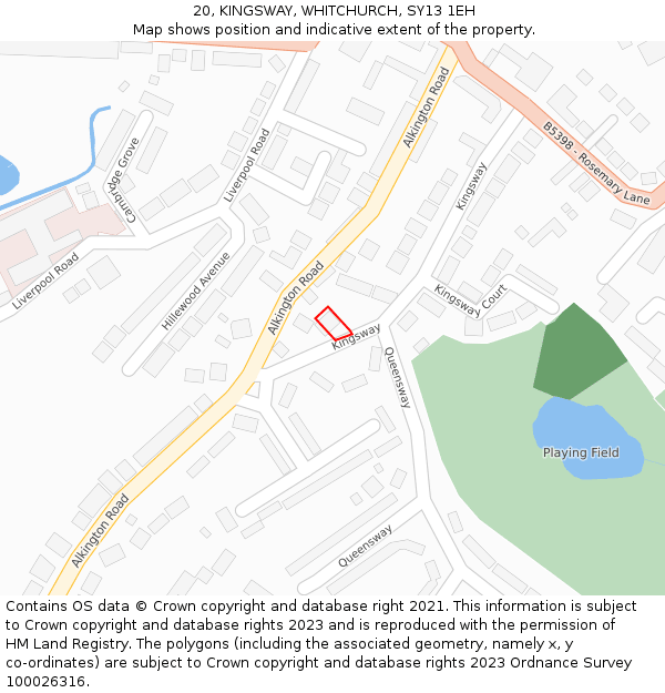 20, KINGSWAY, WHITCHURCH, SY13 1EH: Location map and indicative extent of plot