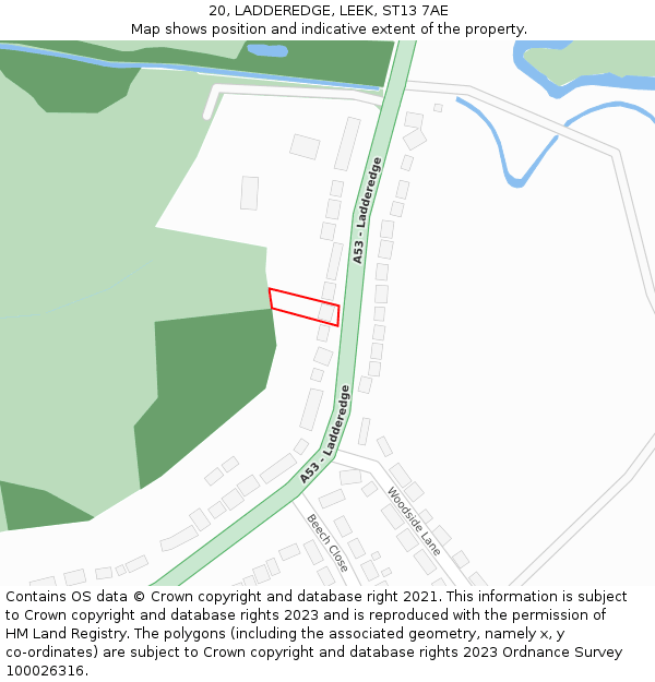 20, LADDEREDGE, LEEK, ST13 7AE: Location map and indicative extent of plot