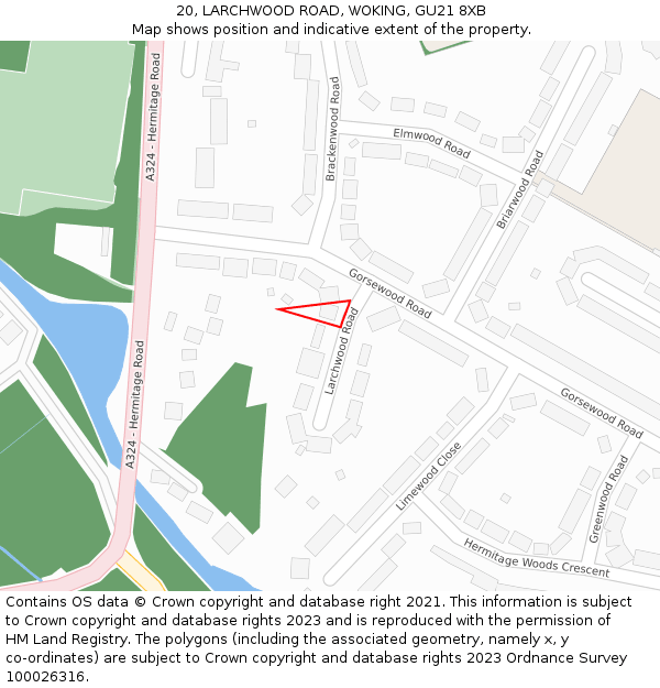 20, LARCHWOOD ROAD, WOKING, GU21 8XB: Location map and indicative extent of plot