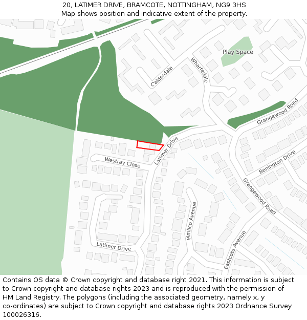 20, LATIMER DRIVE, BRAMCOTE, NOTTINGHAM, NG9 3HS: Location map and indicative extent of plot