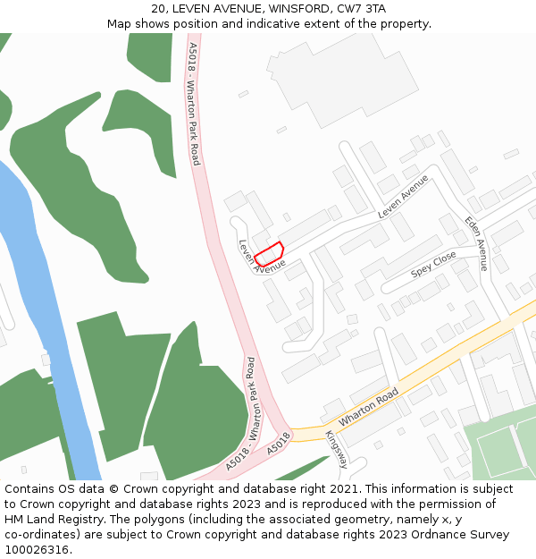 20, LEVEN AVENUE, WINSFORD, CW7 3TA: Location map and indicative extent of plot