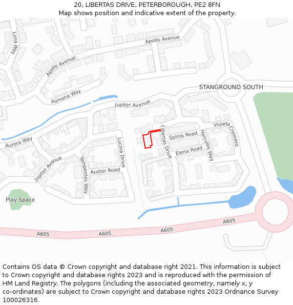 20, LIBERTAS DRIVE, PETERBOROUGH, PE2 8FN: Location map and indicative extent of plot