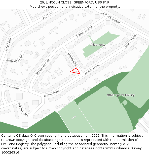 20, LINCOLN CLOSE, GREENFORD, UB6 8NR: Location map and indicative extent of plot