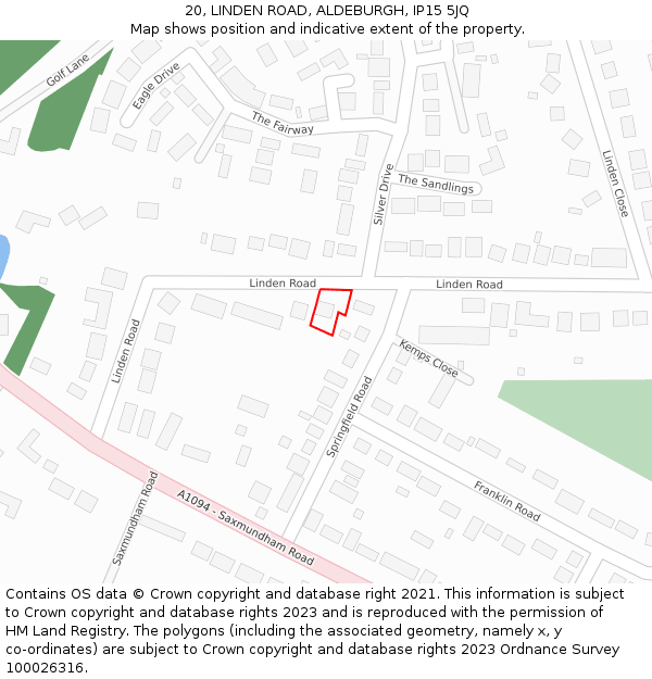 20, LINDEN ROAD, ALDEBURGH, IP15 5JQ: Location map and indicative extent of plot