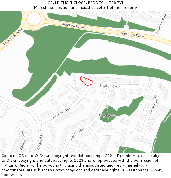 20, LINEHOLT CLOSE, REDDITCH, B98 7YT: Location map and indicative extent of plot