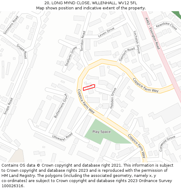 20, LONG MYND CLOSE, WILLENHALL, WV12 5FL: Location map and indicative extent of plot