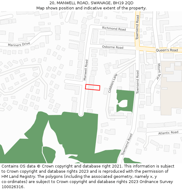 20, MANWELL ROAD, SWANAGE, BH19 2QD: Location map and indicative extent of plot