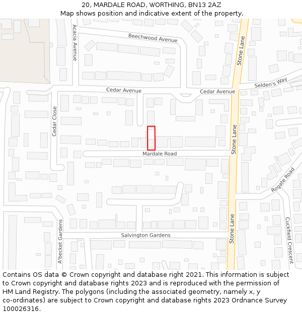 20, MARDALE ROAD, WORTHING, BN13 2AZ: Location map and indicative extent of plot