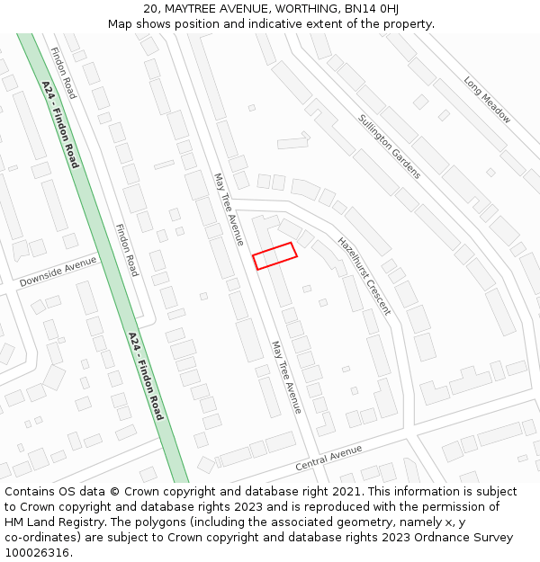 20, MAYTREE AVENUE, WORTHING, BN14 0HJ: Location map and indicative extent of plot