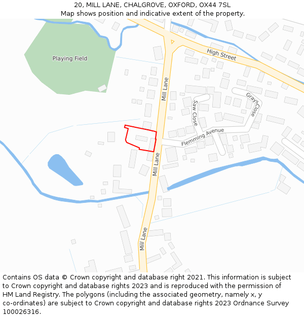 20, MILL LANE, CHALGROVE, OXFORD, OX44 7SL: Location map and indicative extent of plot