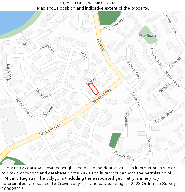 20, MILLFORD, WOKING, GU21 3LH: Location map and indicative extent of plot