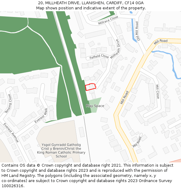 20, MILLHEATH DRIVE, LLANISHEN, CARDIFF, CF14 0GA: Location map and indicative extent of plot