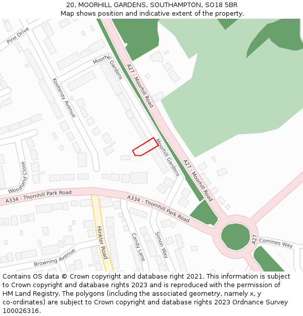 20, MOORHILL GARDENS, SOUTHAMPTON, SO18 5BR: Location map and indicative extent of plot