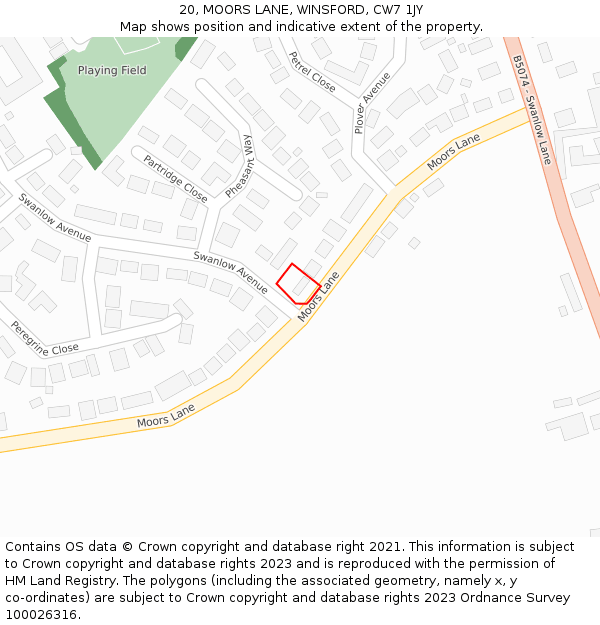 20, MOORS LANE, WINSFORD, CW7 1JY: Location map and indicative extent of plot