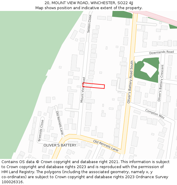 20, MOUNT VIEW ROAD, WINCHESTER, SO22 4JJ: Location map and indicative extent of plot