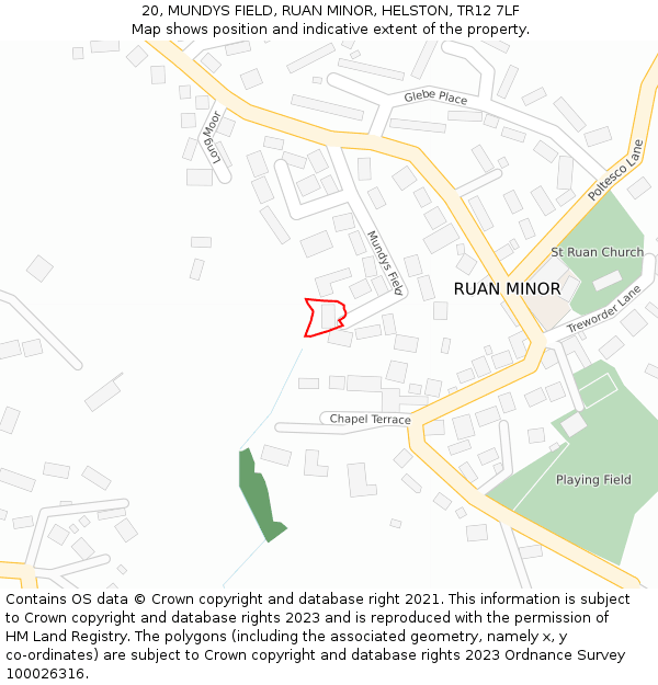 20, MUNDYS FIELD, RUAN MINOR, HELSTON, TR12 7LF: Location map and indicative extent of plot