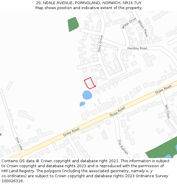20, NEALE AVENUE, PORINGLAND, NORWICH, NR14 7UY: Location map and indicative extent of plot