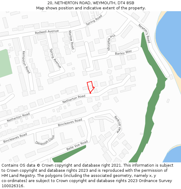 20, NETHERTON ROAD, WEYMOUTH, DT4 8SB: Location map and indicative extent of plot