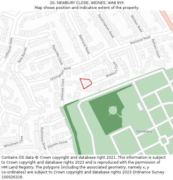 20, NEWBURY CLOSE, WIDNES, WA8 9YX: Location map and indicative extent of plot