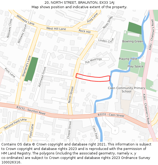 20, NORTH STREET, BRAUNTON, EX33 1AJ: Location map and indicative extent of plot