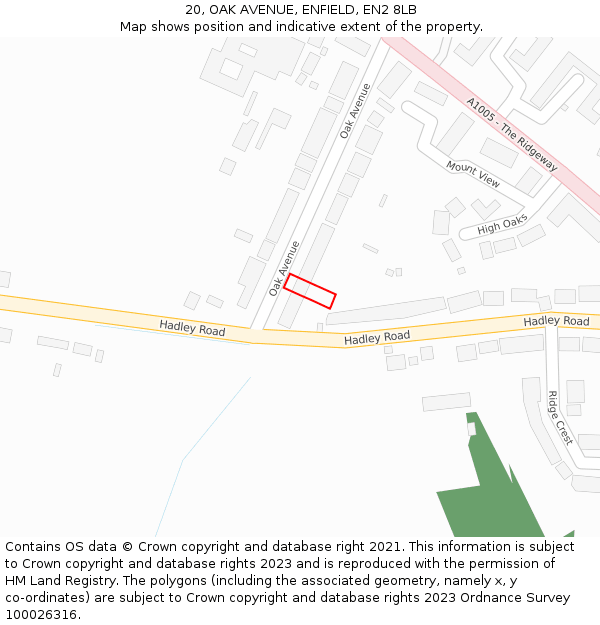 20, OAK AVENUE, ENFIELD, EN2 8LB: Location map and indicative extent of plot