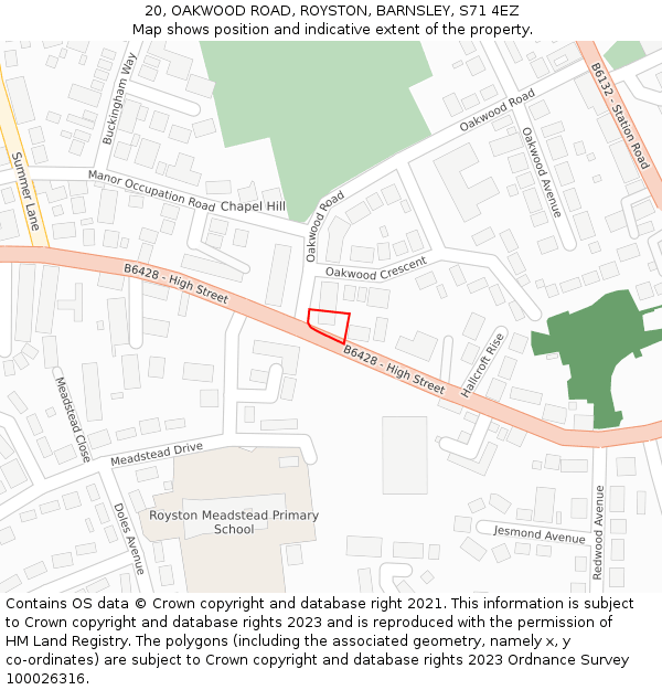 20, OAKWOOD ROAD, ROYSTON, BARNSLEY, S71 4EZ: Location map and indicative extent of plot