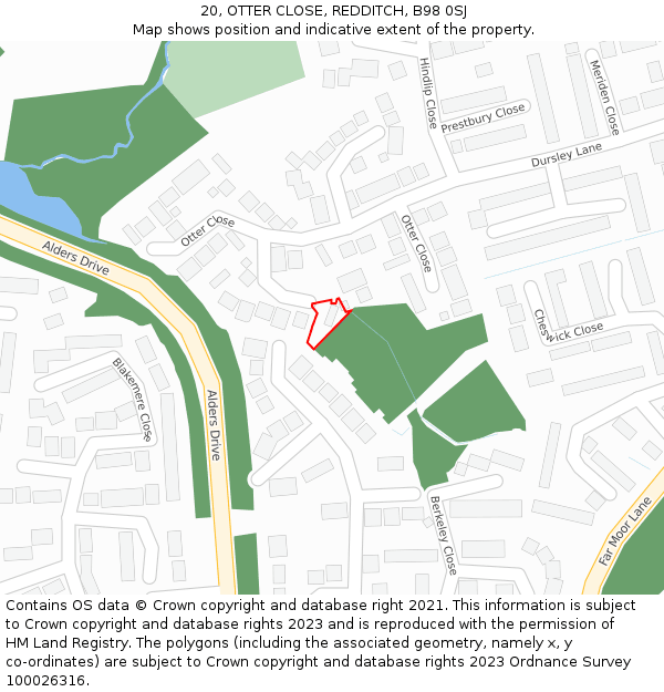 20, OTTER CLOSE, REDDITCH, B98 0SJ: Location map and indicative extent of plot