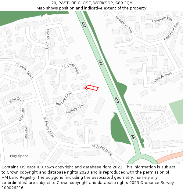 20, PASTURE CLOSE, WORKSOP, S80 3QA: Location map and indicative extent of plot