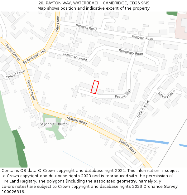 20, PAYTON WAY, WATERBEACH, CAMBRIDGE, CB25 9NS: Location map and indicative extent of plot