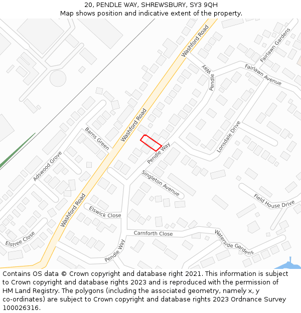 20, PENDLE WAY, SHREWSBURY, SY3 9QH: Location map and indicative extent of plot