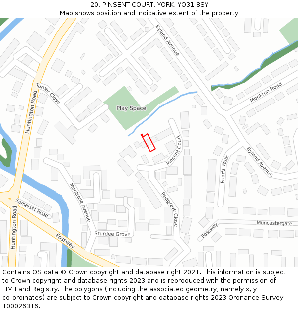 20, PINSENT COURT, YORK, YO31 8SY: Location map and indicative extent of plot