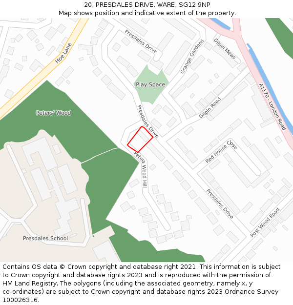 20, PRESDALES DRIVE, WARE, SG12 9NP: Location map and indicative extent of plot