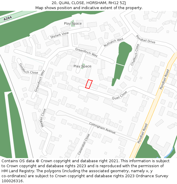 20, QUAIL CLOSE, HORSHAM, RH12 5ZJ: Location map and indicative extent of plot