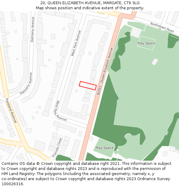 20, QUEEN ELIZABETH AVENUE, MARGATE, CT9 3LG: Location map and indicative extent of plot