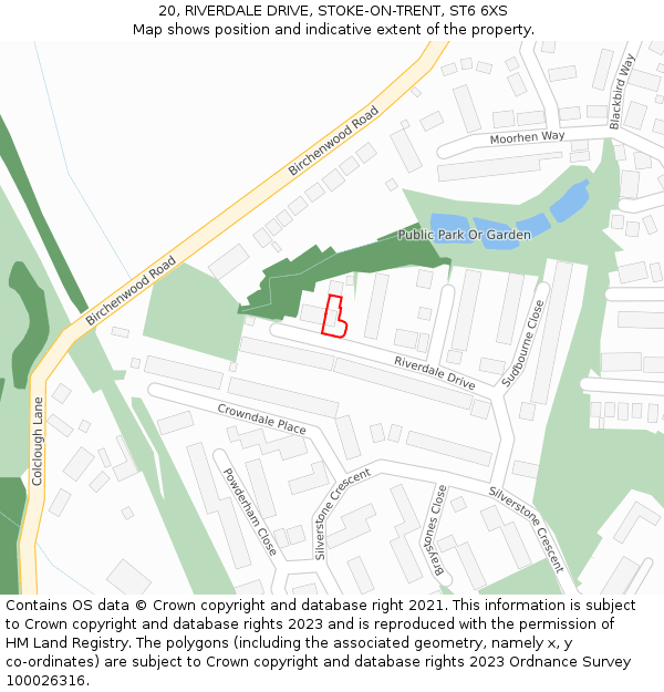 20, RIVERDALE DRIVE, STOKE-ON-TRENT, ST6 6XS: Location map and indicative extent of plot