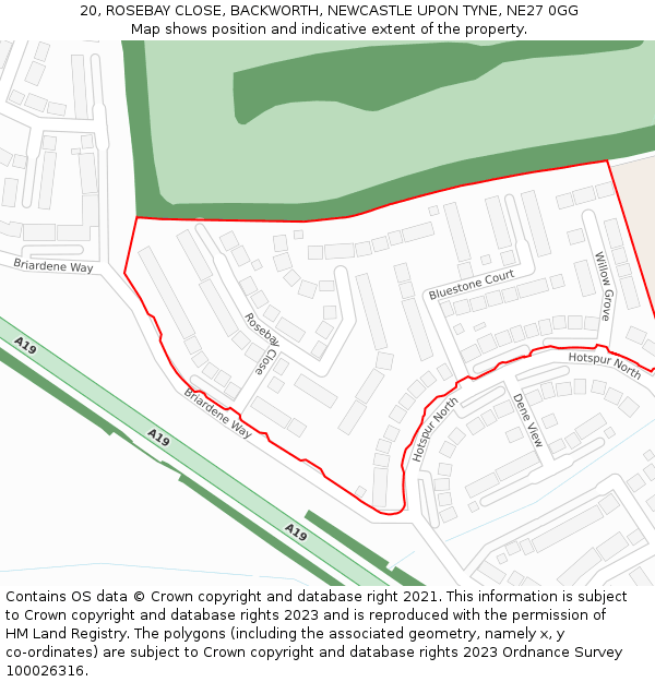 20, ROSEBAY CLOSE, BACKWORTH, NEWCASTLE UPON TYNE, NE27 0GG: Location map and indicative extent of plot