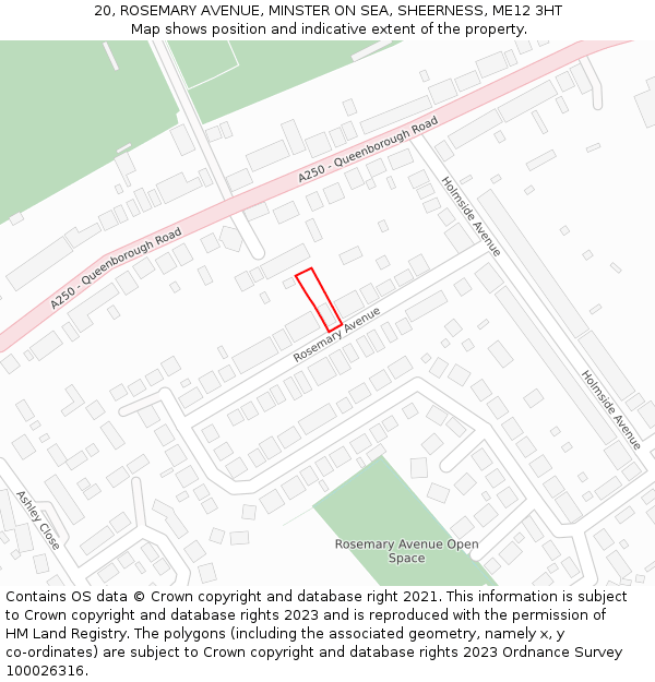 20, ROSEMARY AVENUE, MINSTER ON SEA, SHEERNESS, ME12 3HT: Location map and indicative extent of plot