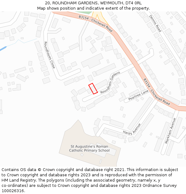 20, ROUNDHAM GARDENS, WEYMOUTH, DT4 0RL: Location map and indicative extent of plot