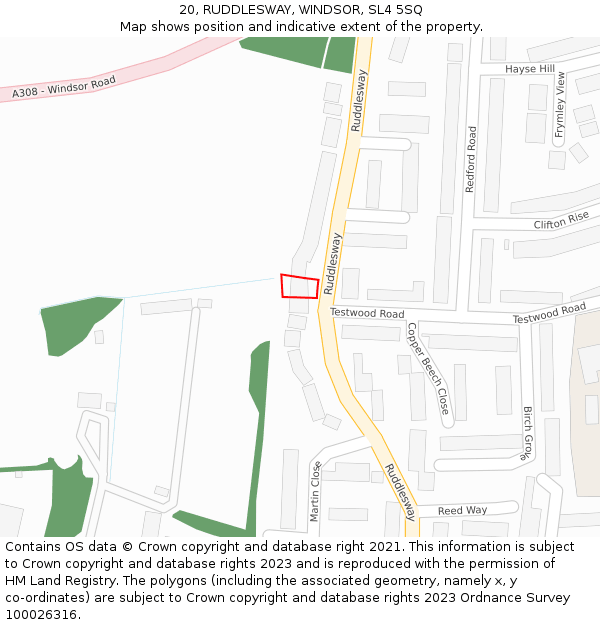 20, RUDDLESWAY, WINDSOR, SL4 5SQ: Location map and indicative extent of plot