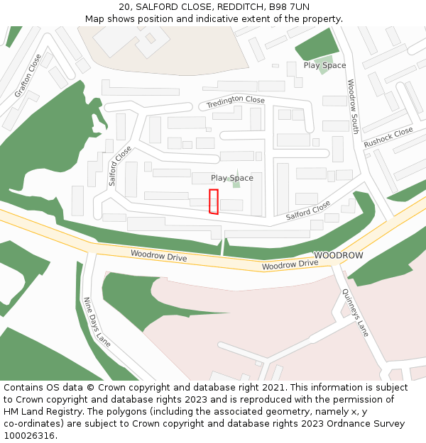 20, SALFORD CLOSE, REDDITCH, B98 7UN: Location map and indicative extent of plot