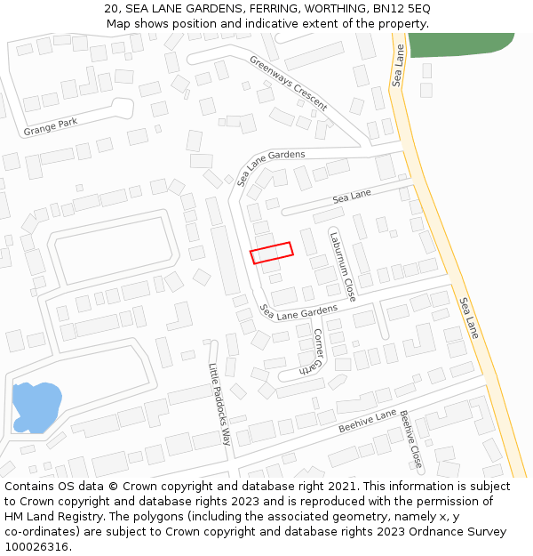 20, SEA LANE GARDENS, FERRING, WORTHING, BN12 5EQ: Location map and indicative extent of plot