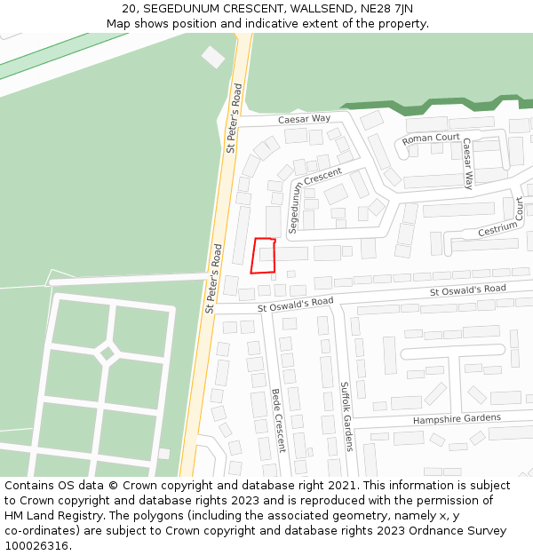 20, SEGEDUNUM CRESCENT, WALLSEND, NE28 7JN: Location map and indicative extent of plot